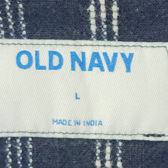 Old Navy Mens Large Navy Blue White Striped Short Sleeve Button Down Shirt L - Picture 2 of 8